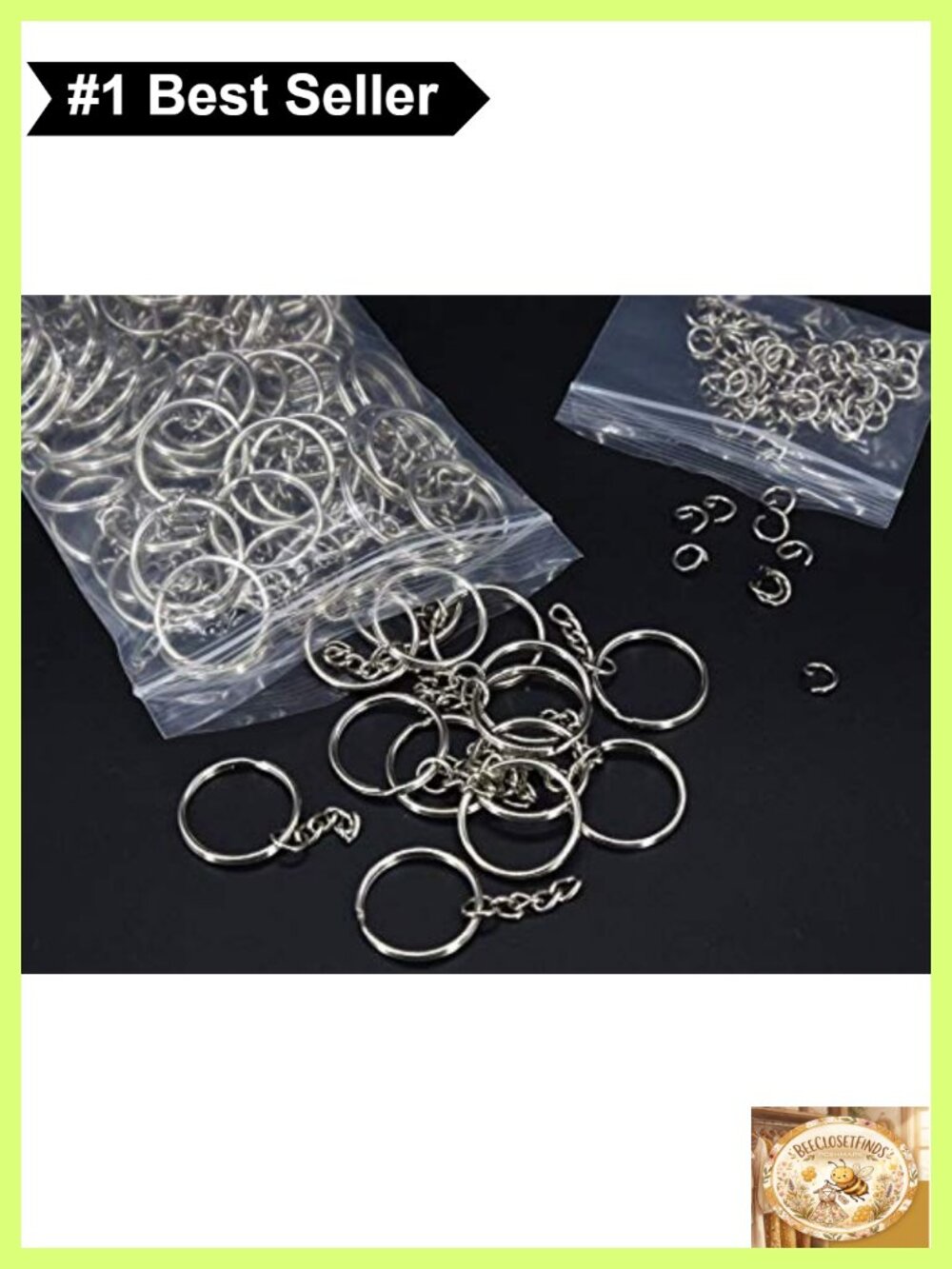 100Pc Keychain Rings Set Iron Alloy Split Round Jump Rings - Picture 2 of 2